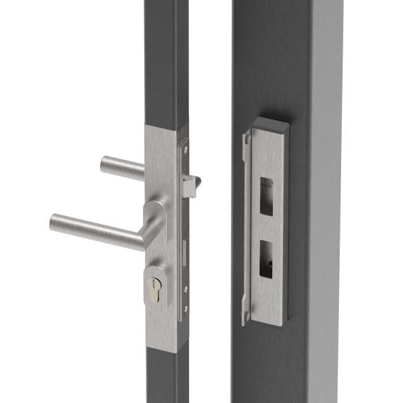 Torschloss-Set Edelstahl AISI 304 40x40 mm Geschliffen-89-11BR840X40SET-A.4