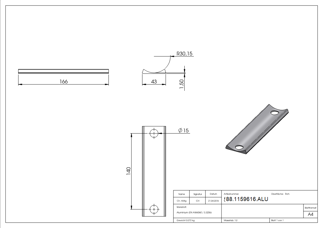 Schlossausgleichsblech Aluminium fuer Rundrohr 60-3mm Locinox kompatibel-88-1159616.ALU