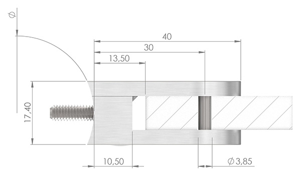 Glasklemme 40x28x17-4 mm Flach- fuer 8-00 mm ESG Glas-10-MODELL16-1.7
