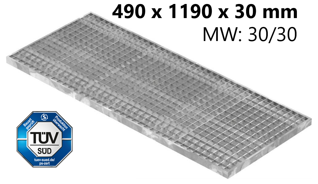 Lichtschachtrost Baunormrost - Masse-  490x1190x30 mm 30-30 mm - aus S235JR -St37-2- im Vollbad feuerverzinkt-23-491193030.7