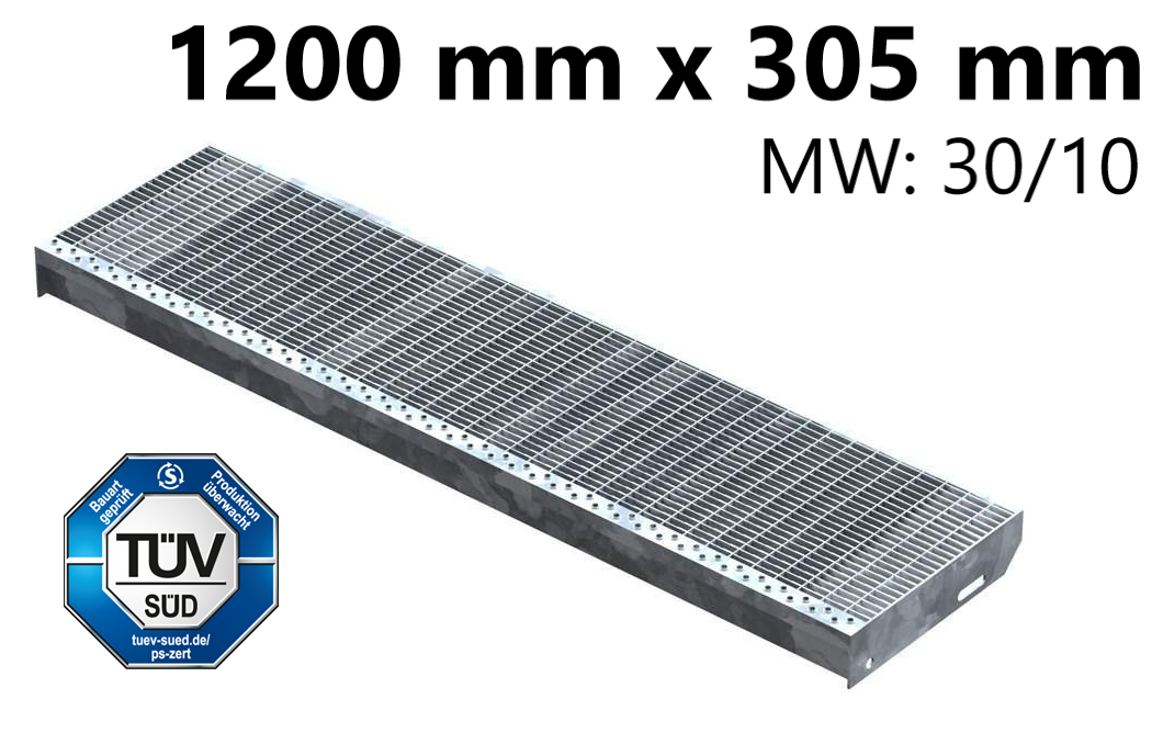 Gitterroststufe Treppenstufe Masse- 1200x305 mm 30-10 mm S235JR -St37-2- im Vollbad feuerverzinkt-40-1203031.7