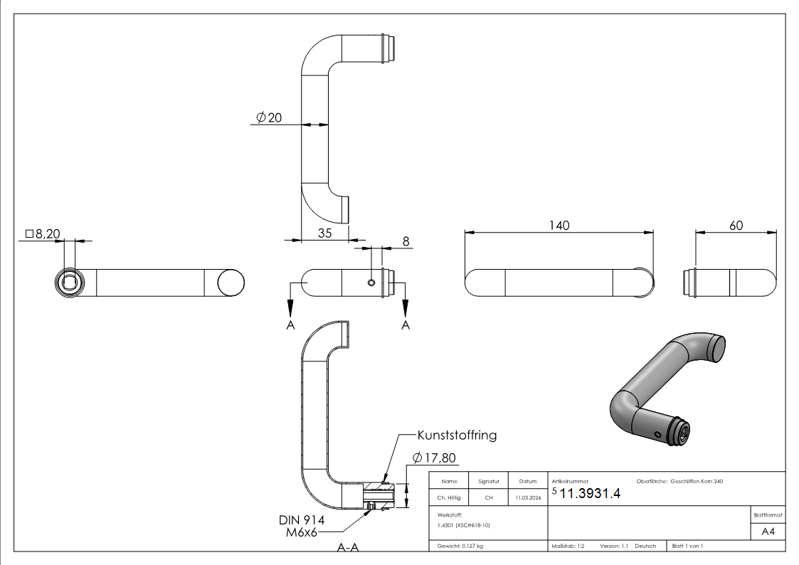 Tuerdruecker Edelstahl V2A einzeln-11-3931.4