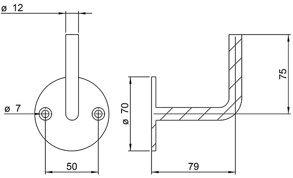 Handlauftraeger Stahl geschliffen Ronde 70x4 mm Buegel 12 mm 2 Loecher gesenkt Anschwei-30-1415.8