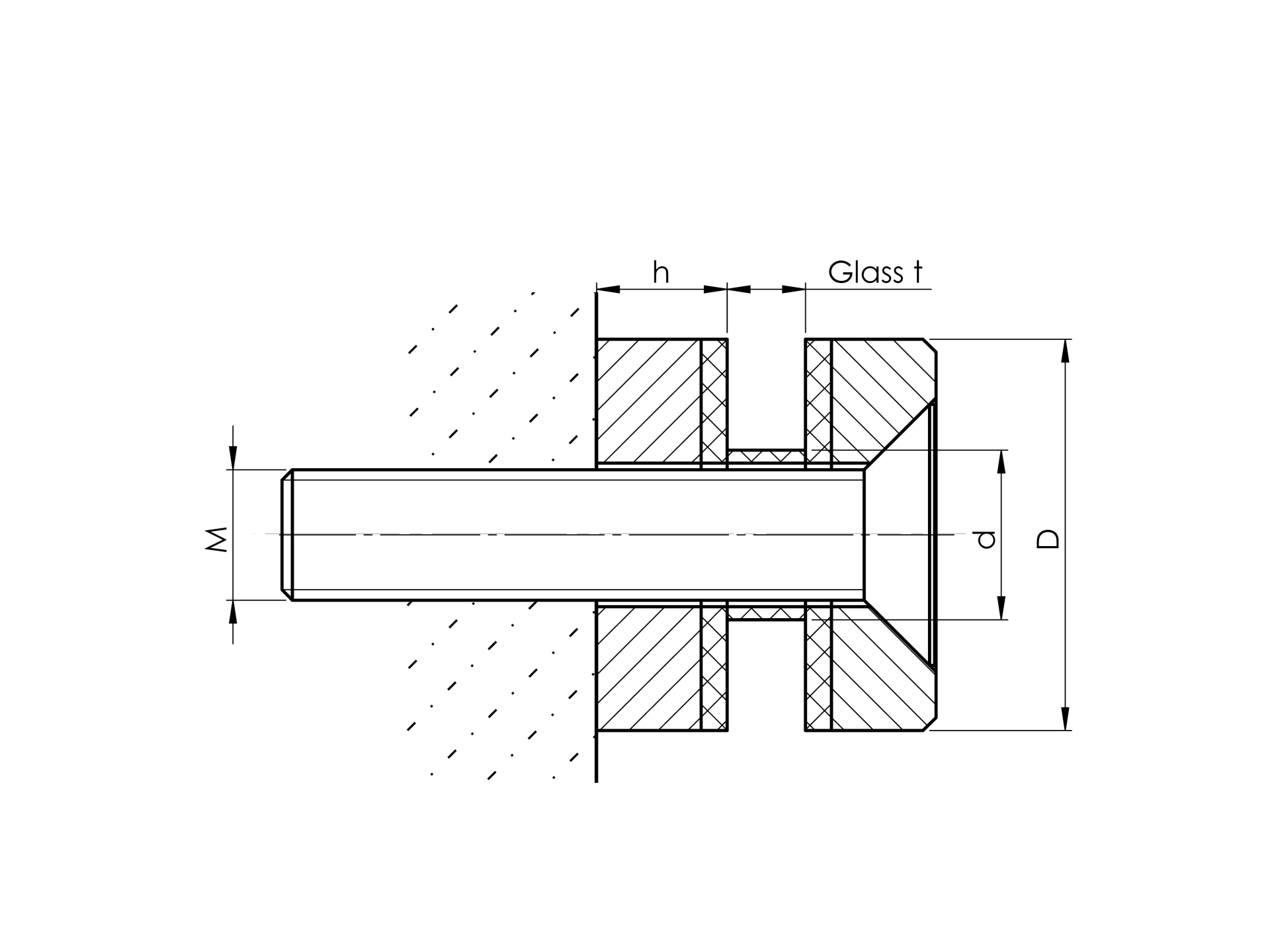 Glaspunkthalter Edelstahl AISI 304 fuer Glas 6-12-76 mm Loch Ø 15 mm Schliff-89-11A0763000-A.4