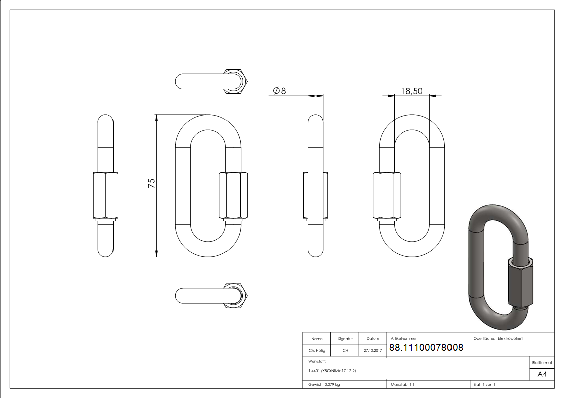 Schraubverbinder 8mm- V4A-88.11100078008