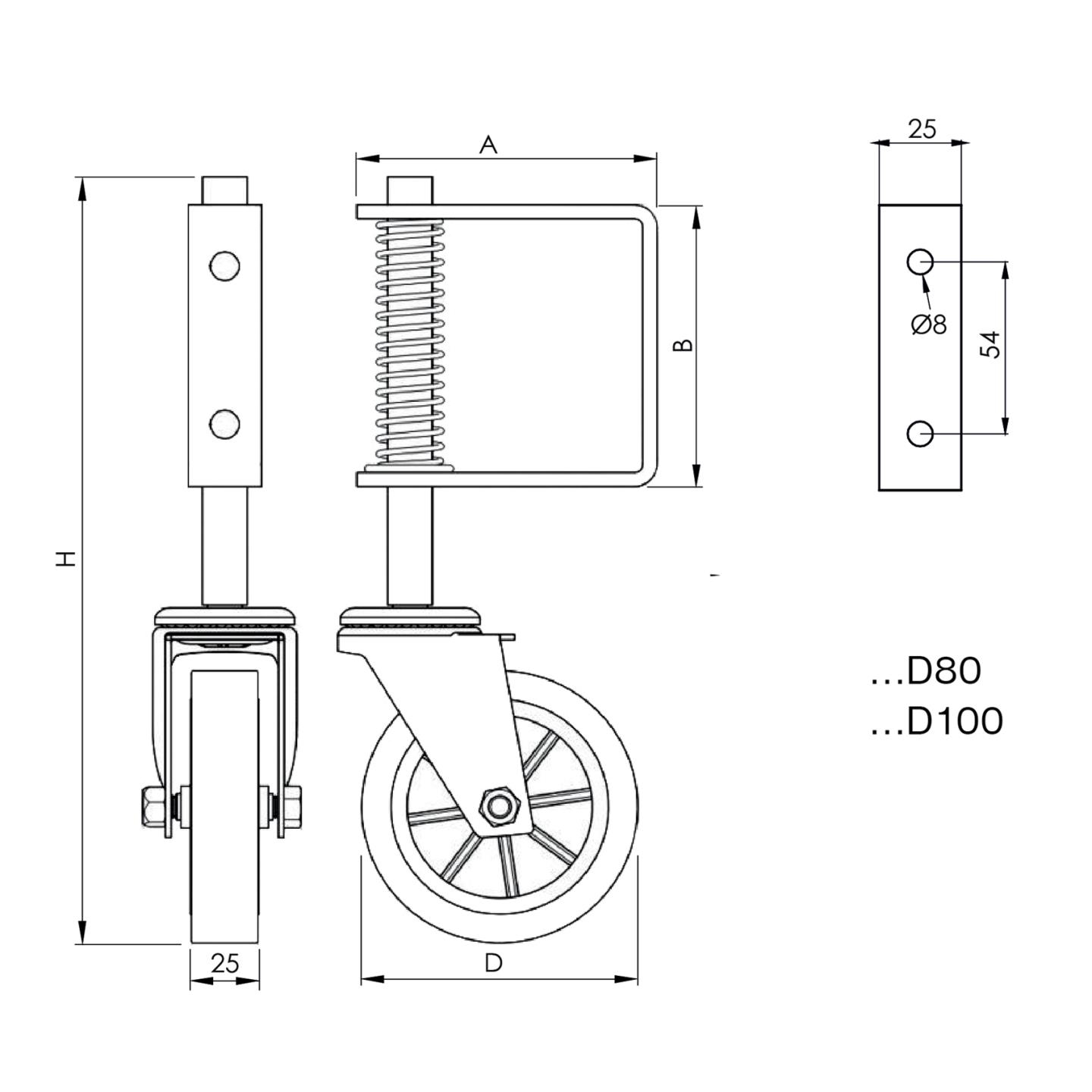 Gefedertes Stuetzrad Stahl verzinkt Rad- 76 mm fuer Fluegeltore-89-11HPK01D80-A.4