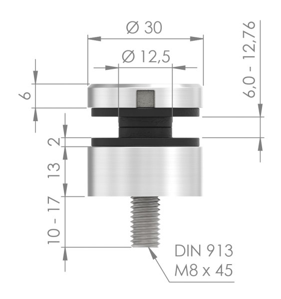 Glaspunkthalter Edelstahleffekt Ø 30 mm flach -Zink- – Glashalter innen-10-5000.2