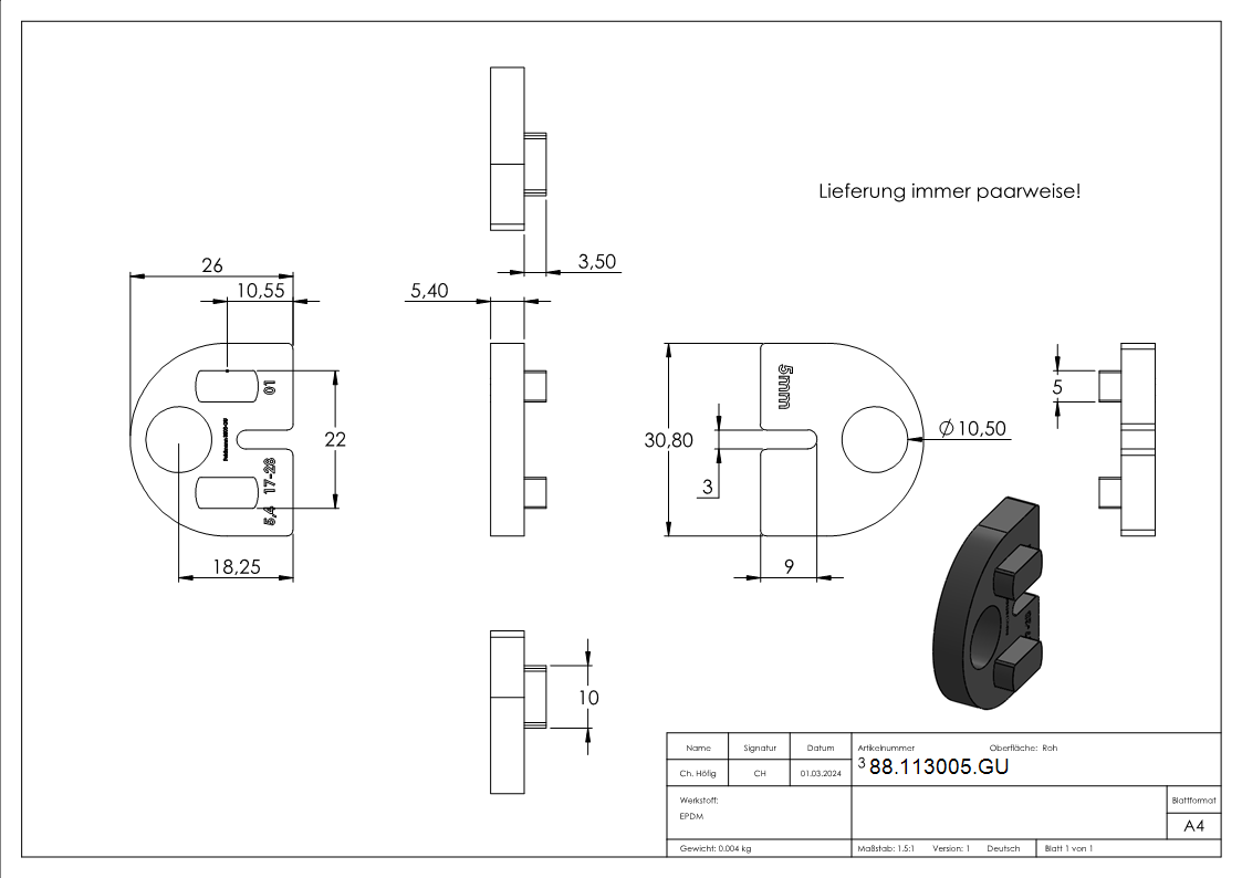 1 Paar Gummi fuer Mod- 30- fuer Blech 5mm-88-113005.GU