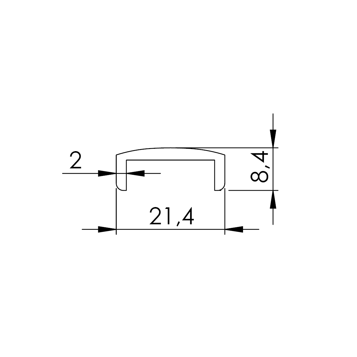 Aufsteckhandlauf Aluminium fuer Glas 12-00-16-76 mm- 21-5 x 8-5 mm- L=5900 mm-89-11AL69010176000SE-A.4