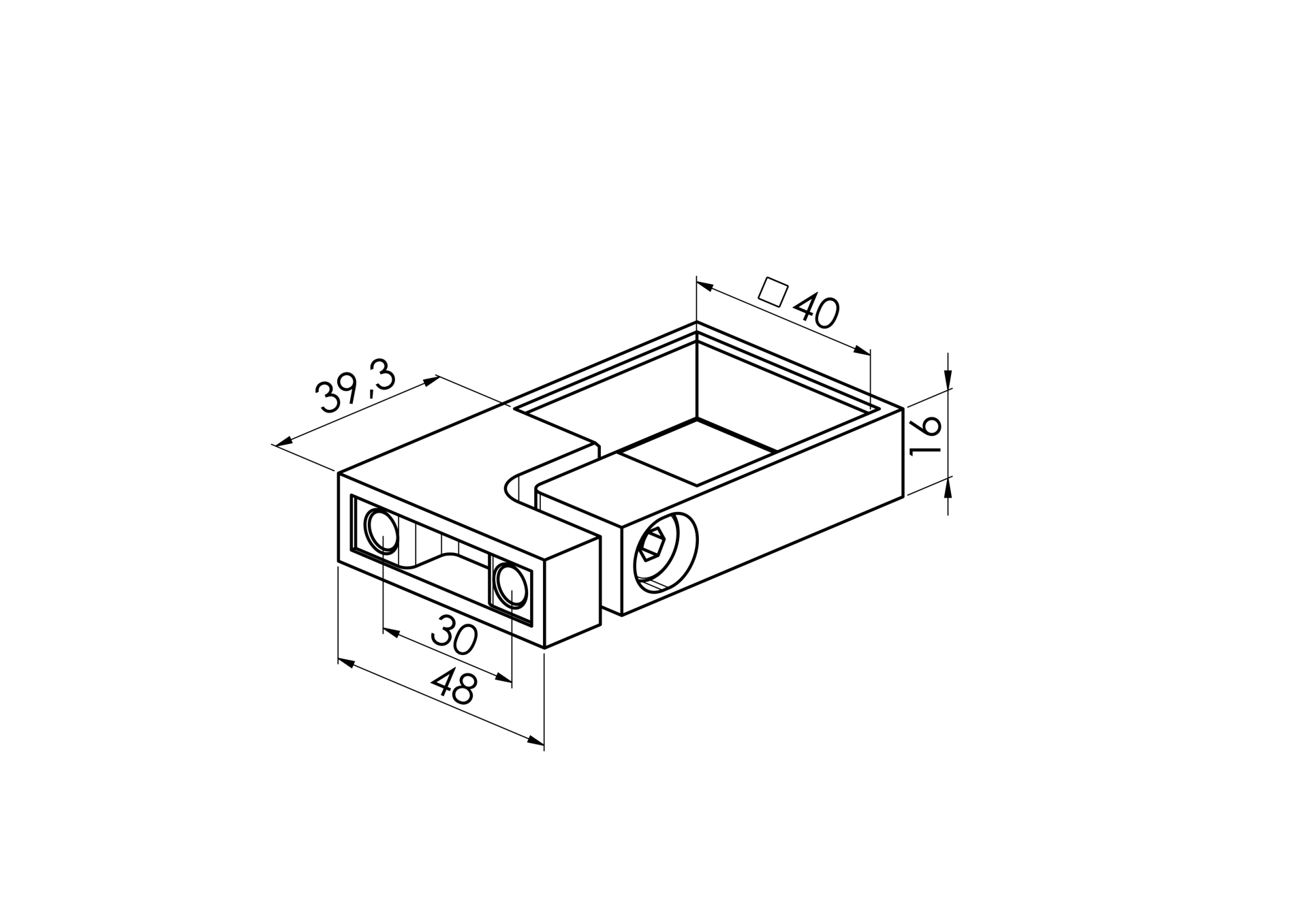 Seitliche Verankerung Edelstahl AISI 304 fuer Pfosten 40x40x2 mm geschliffen-89-11A3507040-A.4