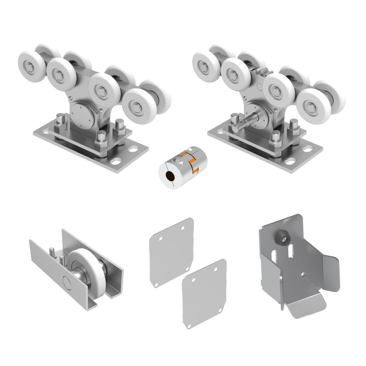 Schiebetor-Set Stahl verzinkt Edelstahl fuer Aluminium-Profil 90 x 99 mm ECO-89-11SV90X99ALECO-A.4