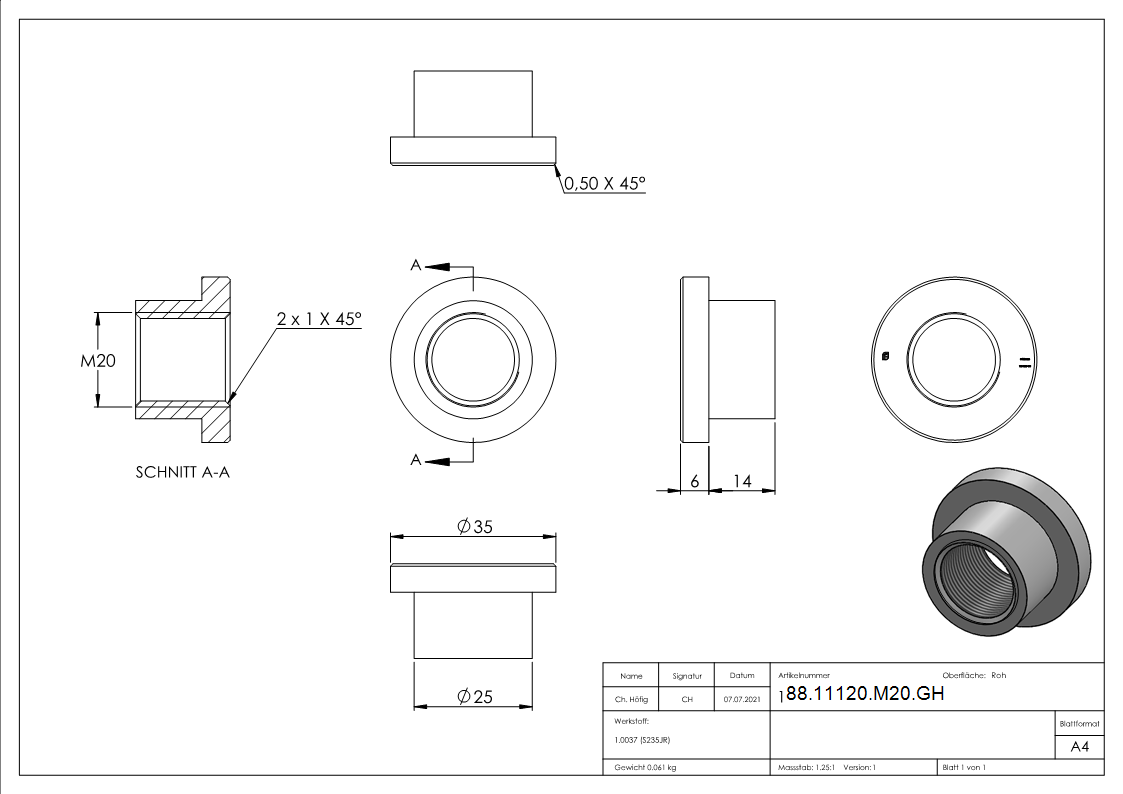 Gewindehuelse zu 120-M20-88-11120-M20.GH