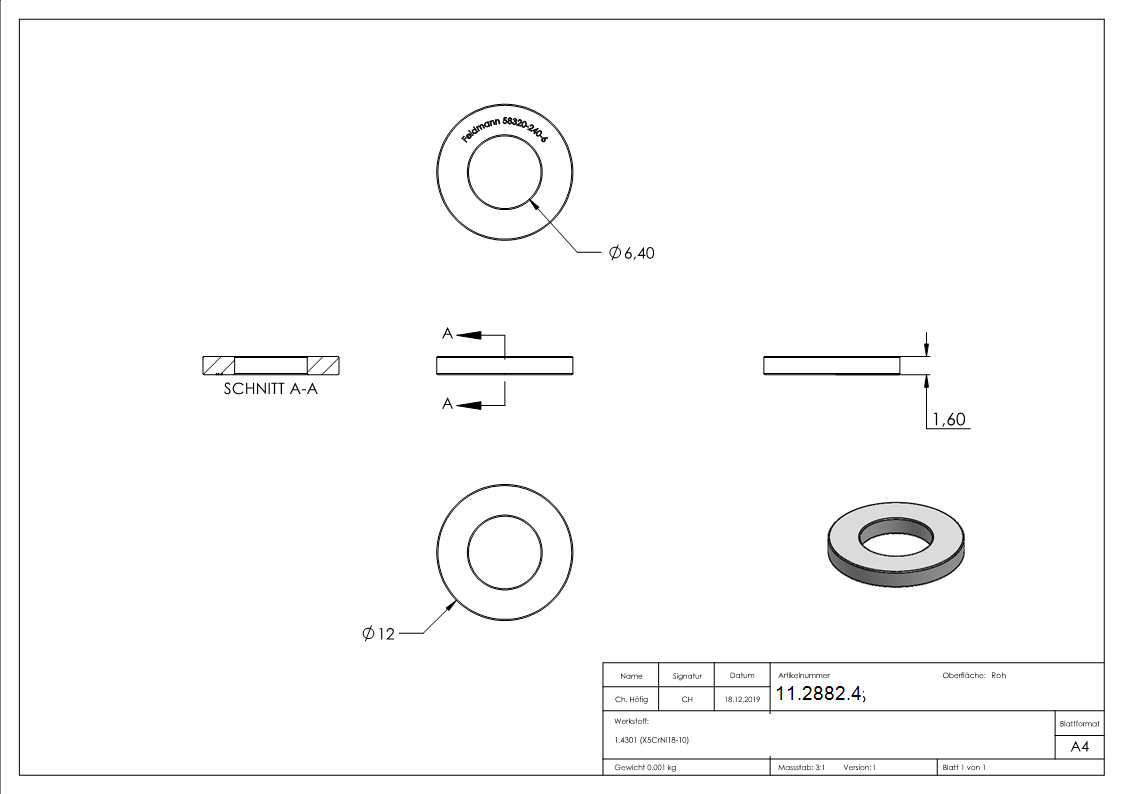 Beilagscheibe - fuer Gewinde M6 - DIN 125-1- A2 - V2A-11-2882.4