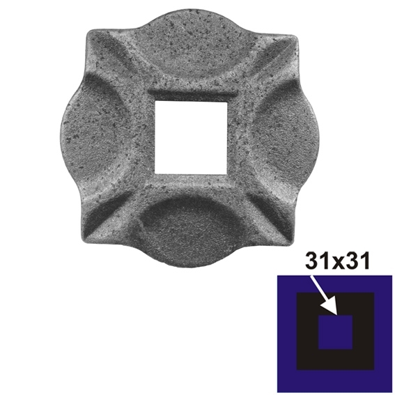 Stahl Rosette quadratisch 100x100 mm mit 31x31 mm Oeffnung- 10 mm stark-89-11E221931X31-A.4