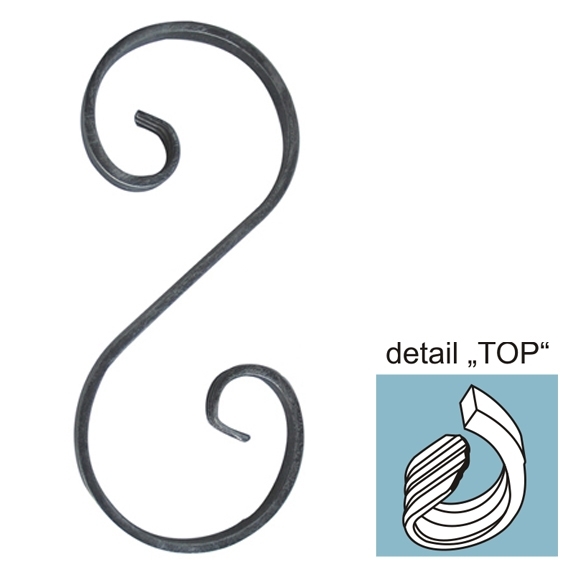 Schmiedeelement S-Scroll Stahl roh 200x85mm- 12x6mm-89-11E203TOP200-A.4