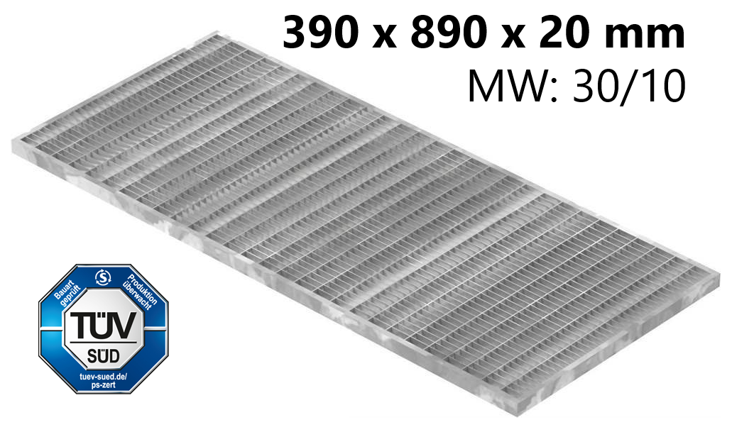 Lichtschachtrost Baunormrost - Masse-  390x890x20 mm 30-10 mm - aus S235JR -St37-2- im Vollbad feuerverzinkt-23-39893120.7