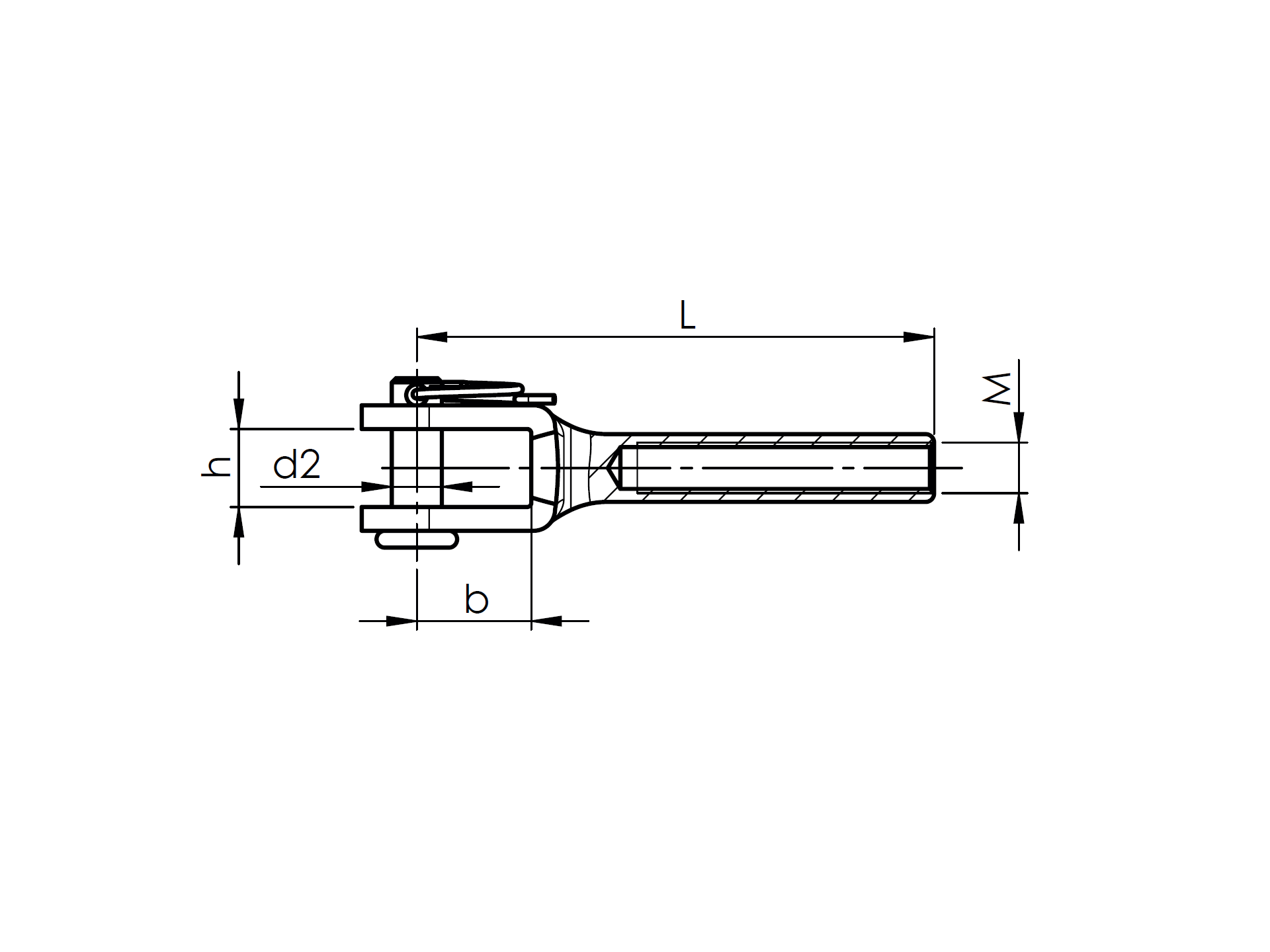 Kabelendstueck Edelstahl AISI 316 M10 Bolzen L 73 mm fuer Kabel Ø 9 mm geschliffen-89-11A147330M10-A.4