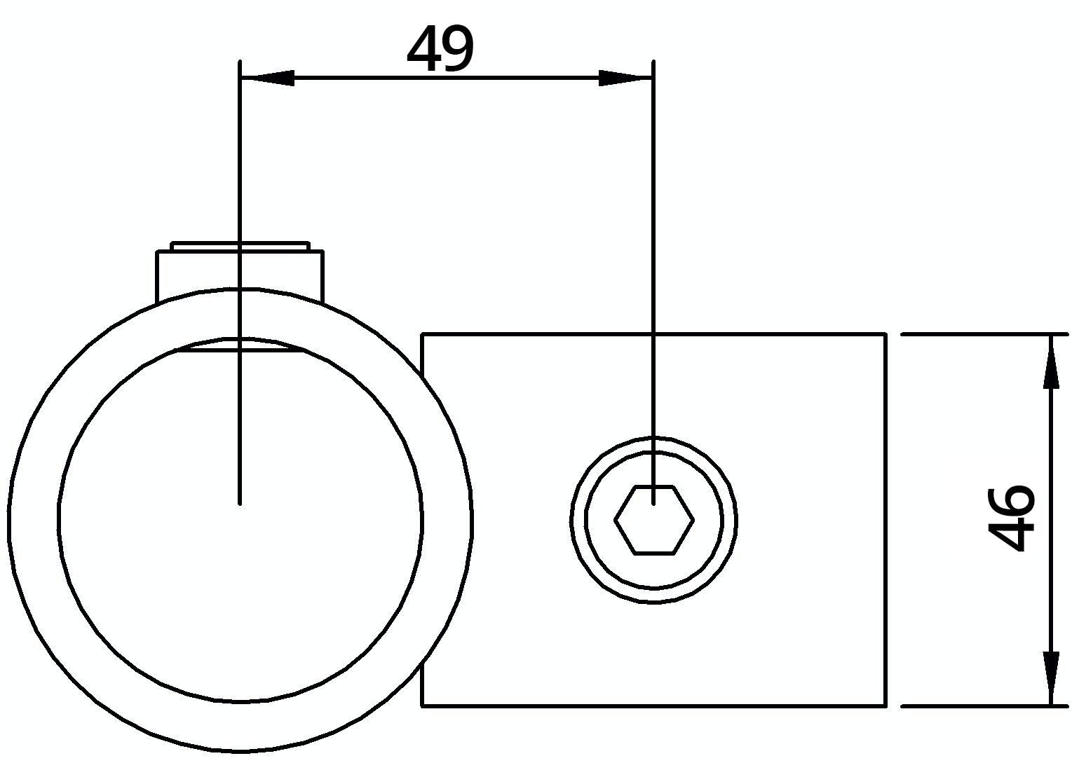 Rohrverbinder Kreuzstck 90 reduziert  48-3 - 42-4 mm - Temperguss - 161D48-C42-161D48-C42