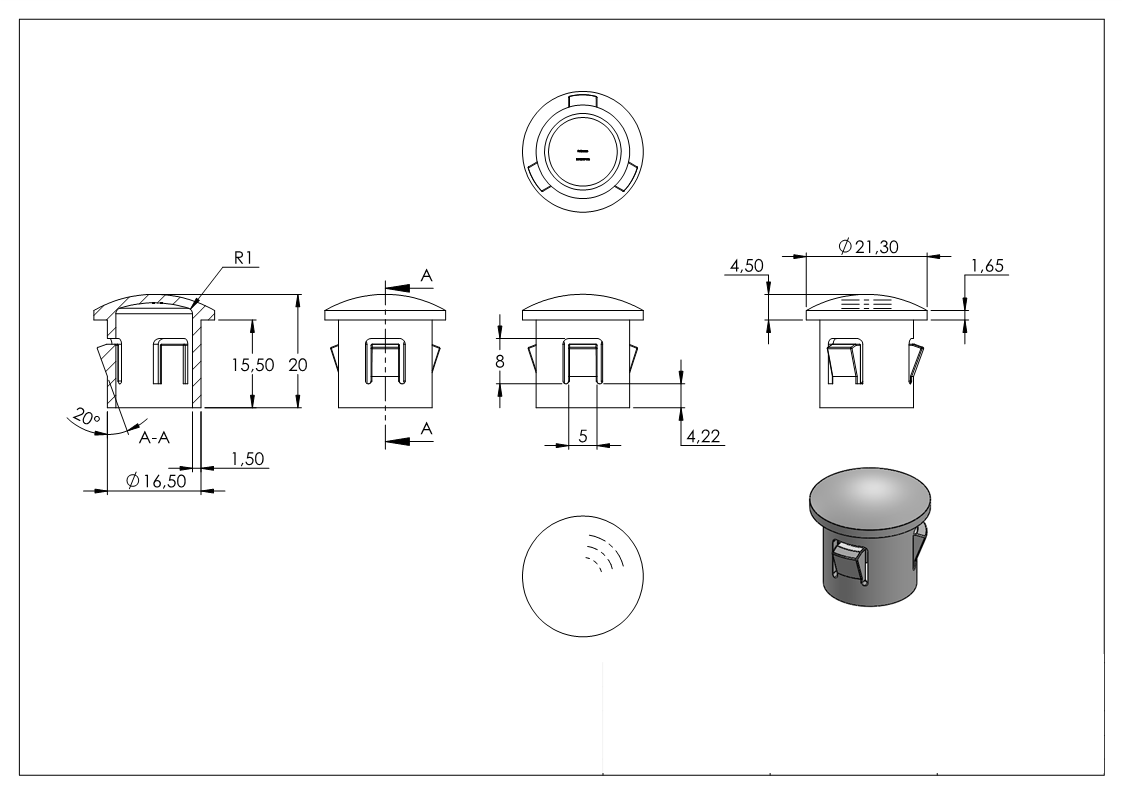 Rohrstopfen fuer Ø 21-3x1-6-2-0 mm leicht gewoelbt zum Einschlagen V2A-11-4102.4