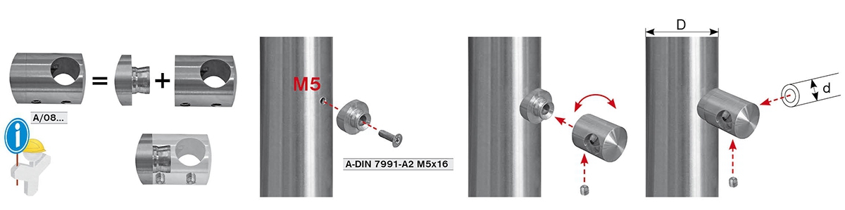Querstabhalter V2A Edelstahl Ø 22 mm – Anschluss 42-4 mm fuer Rundstaebe 10 mm-11-1020-A.4