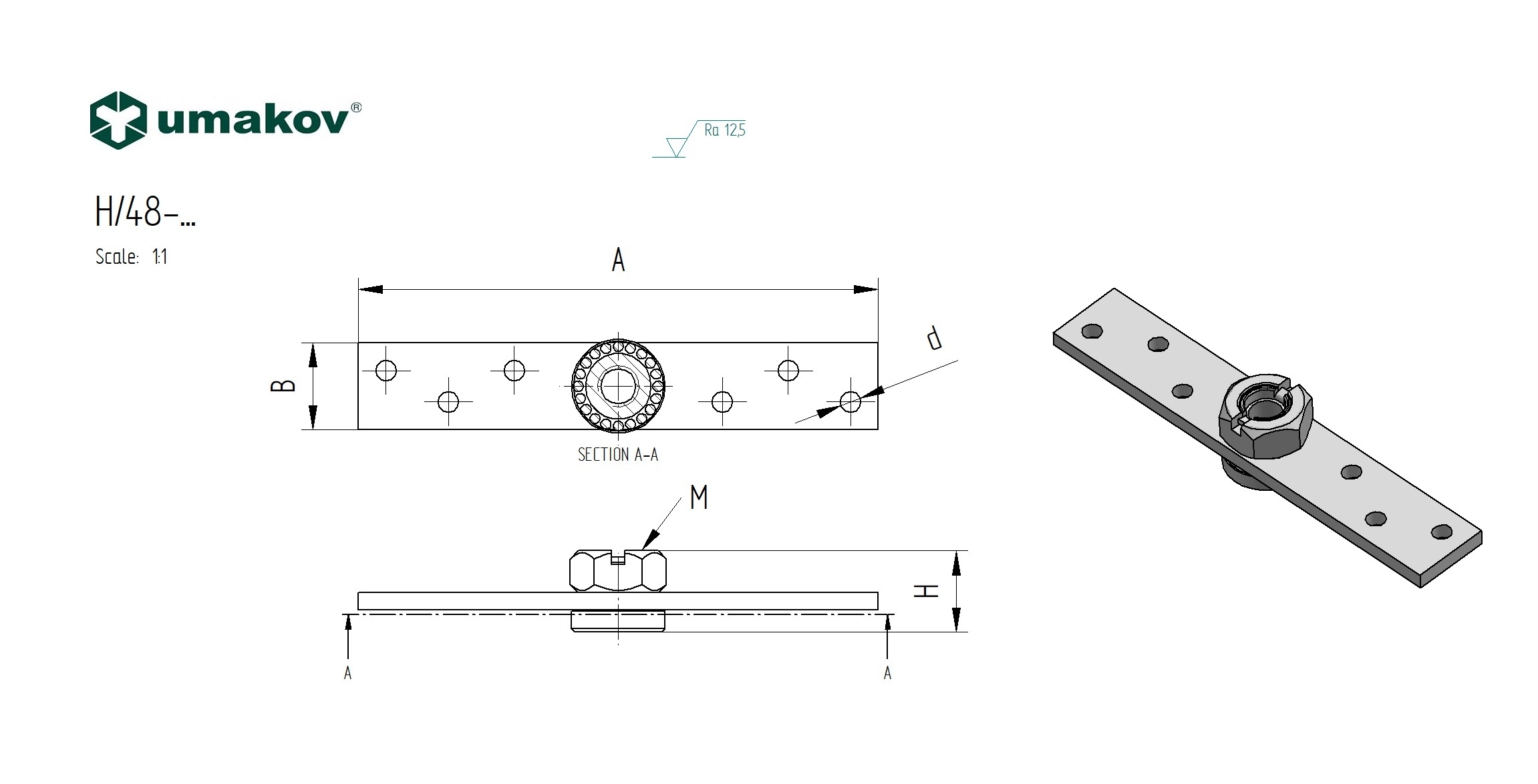 Anschraubplatte mit Lager Stahl verzinkt 100 x 20 mm fuer M8 Torband-89-11H48M8-A.4
