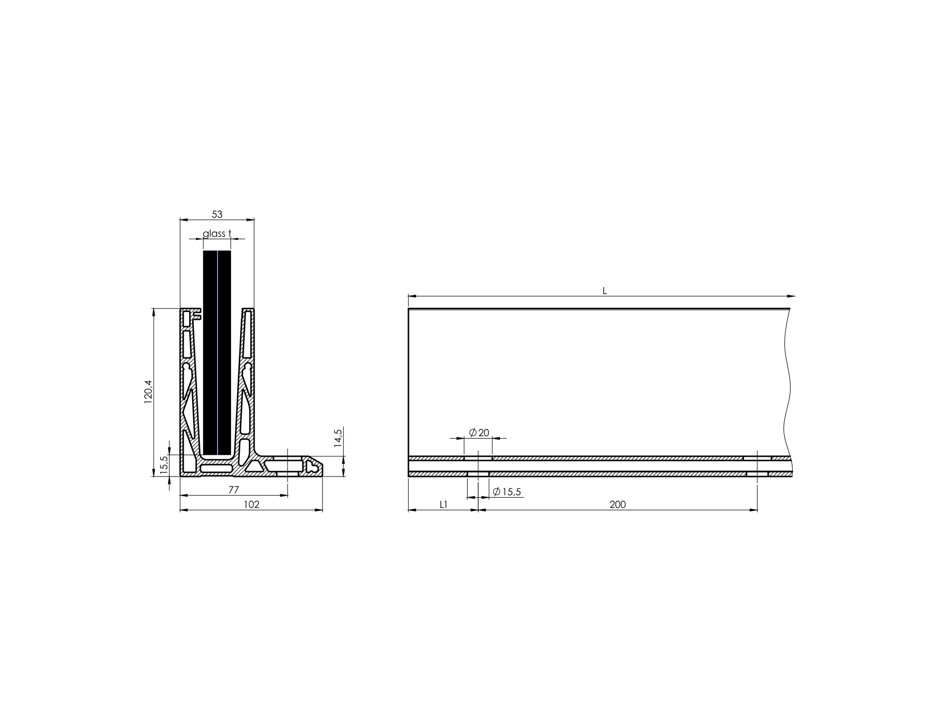 Ganzglasgelaender Profil Aluminium 6000 mm Oberverankerung Satin-ELOX-89-11AL0006ECO6000SE-A.4