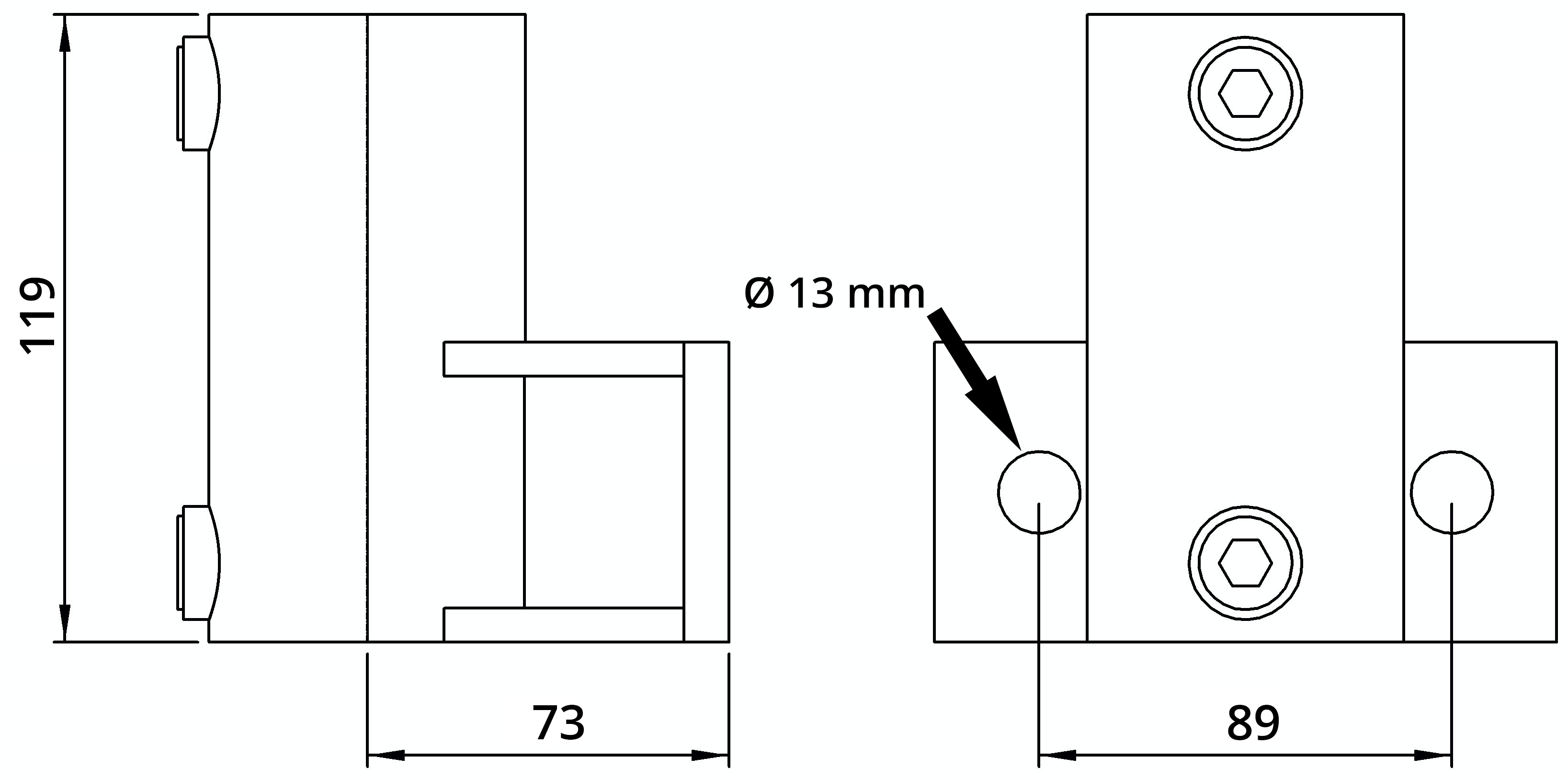 Rohrverbinder - Wandhalter Platte horizontal - 145D48 - 48-3 mm - 1 1-2- - Feuerverzinkt u. Elektrogalvanisiert-145D48