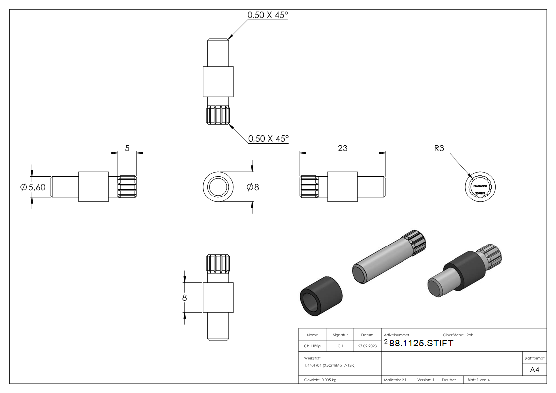 Sichtschutz Sicherungsstift Mod- 25- in V4A-88-1125.STIFT