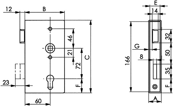 Anti-Panikschloss verzinkt 40x94-5x173 mm Durchgangsfunktion D DIN R-88.1113391