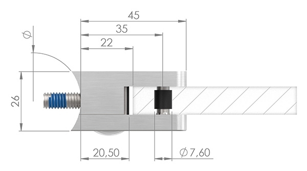Glasklemme 45x45x26 mm AbZ fuer Anschluss Ø 48-3 mm V4A-10-3048.1ABZ