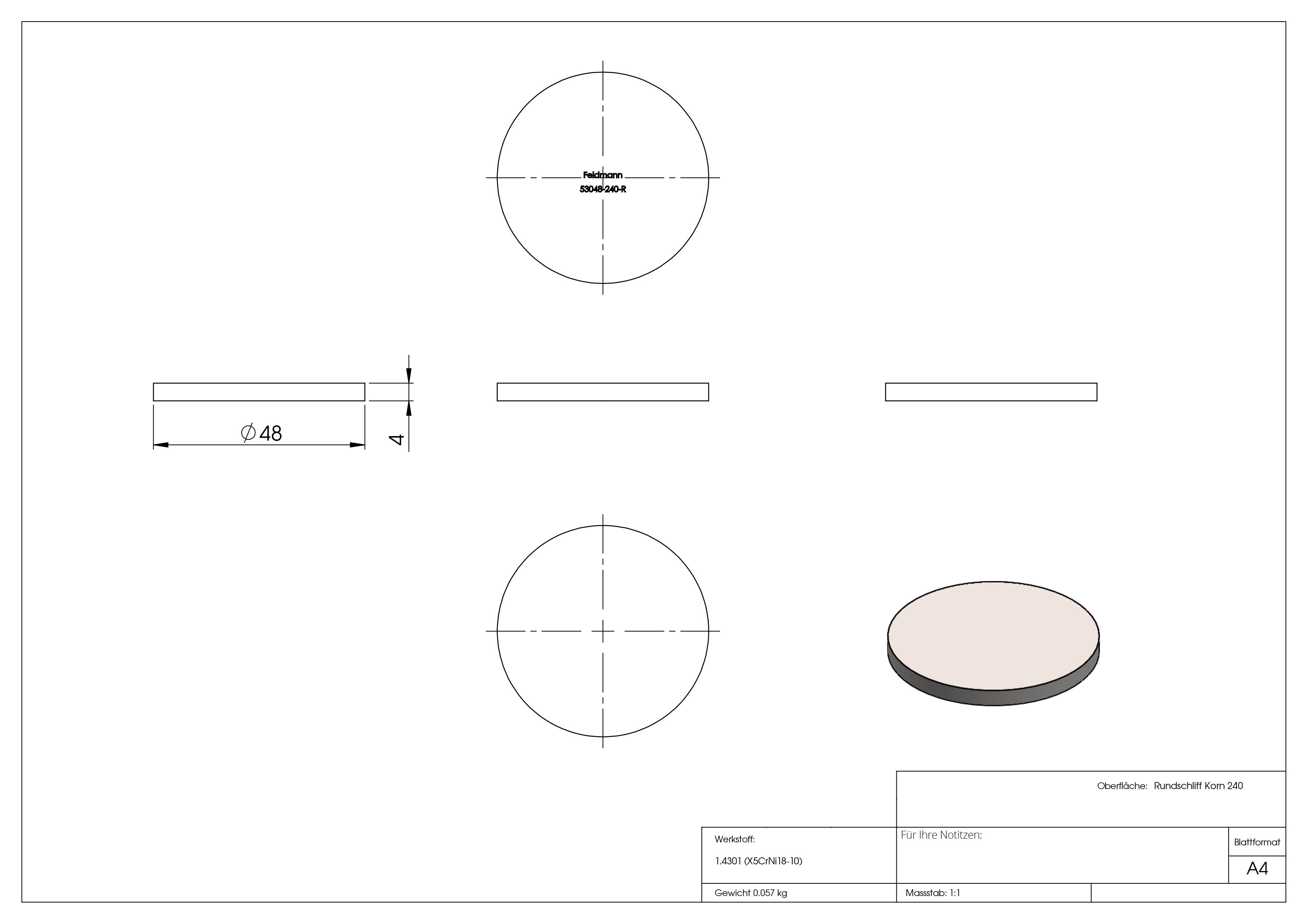 Ronde - Masse- Ø 48x4 mm - mit Rundschliff - V2A-11-2236R.4