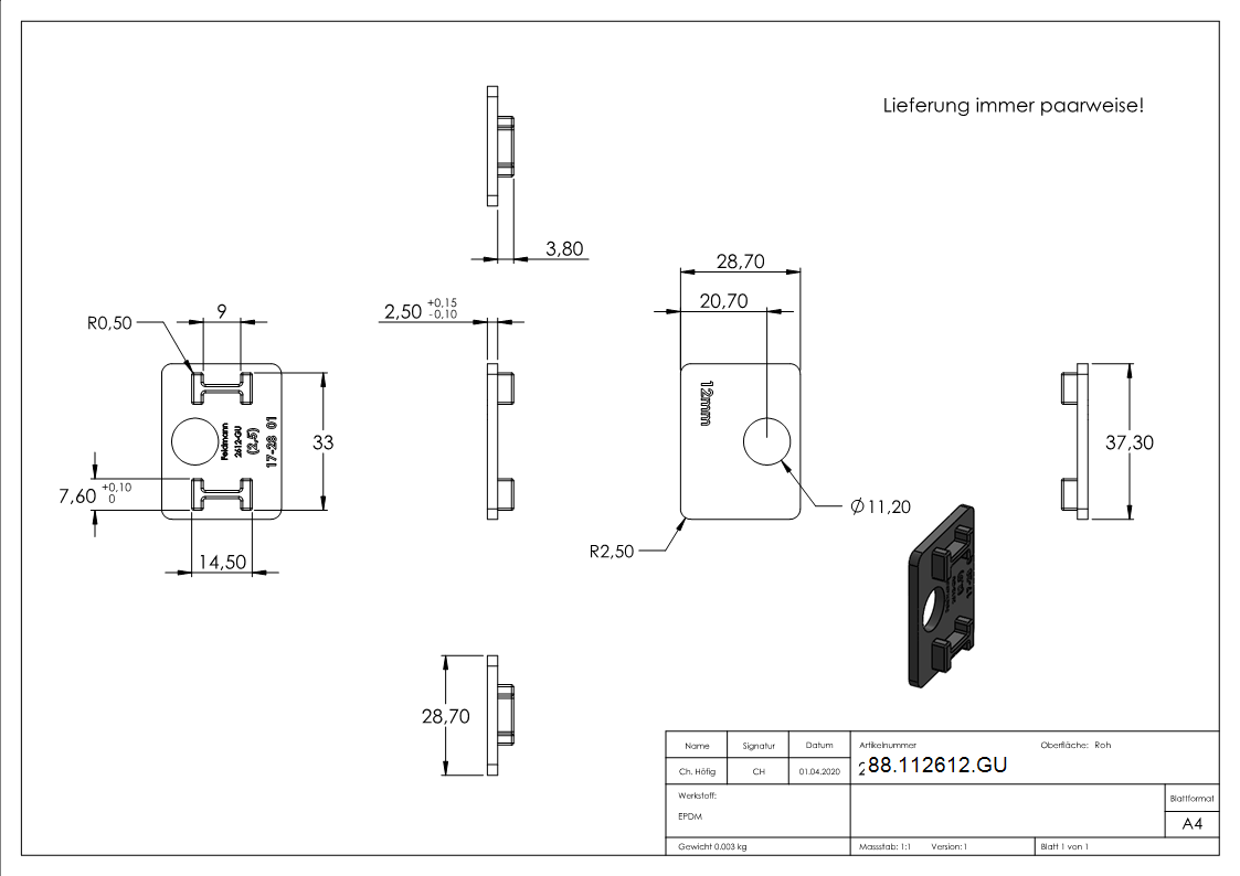 1 Paar Gummi fuer Mod- 26- ESG-Glas 12mm-88-112612.GU