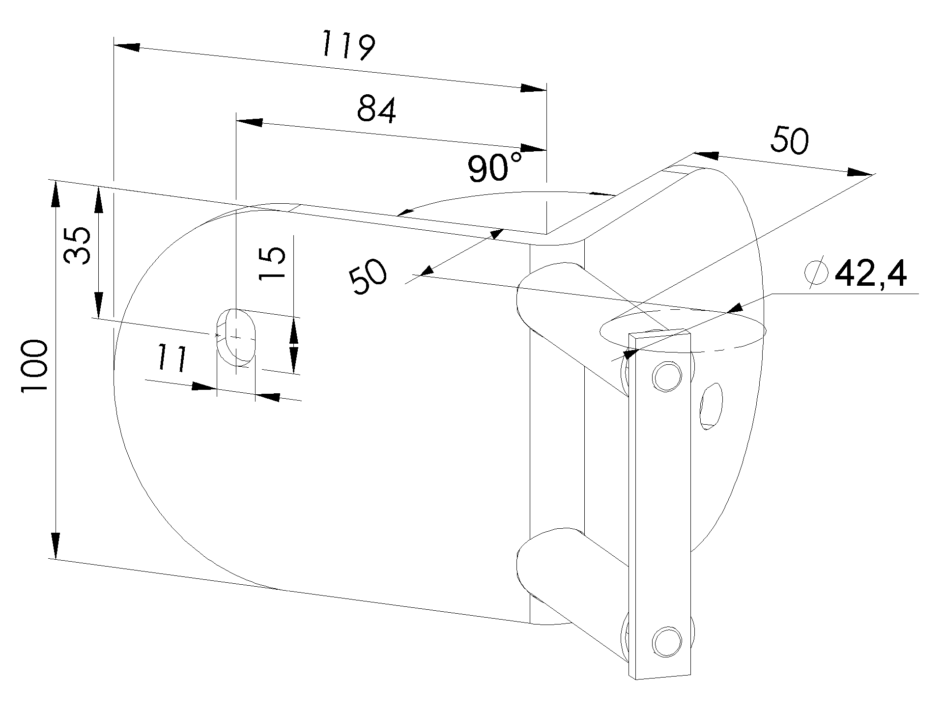 Eckrohrhalter Edelstahl AISI 316 fuer Rohr 42-4 mm 90° seitlich geschliffen-89-11A14024OUTB-A.4