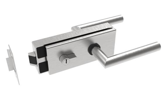 Glastuerschloss mit Druecker und PZ-Zylinderlochung- Edelstahl V2A geschliffen-89-11GS304D206S-A.4