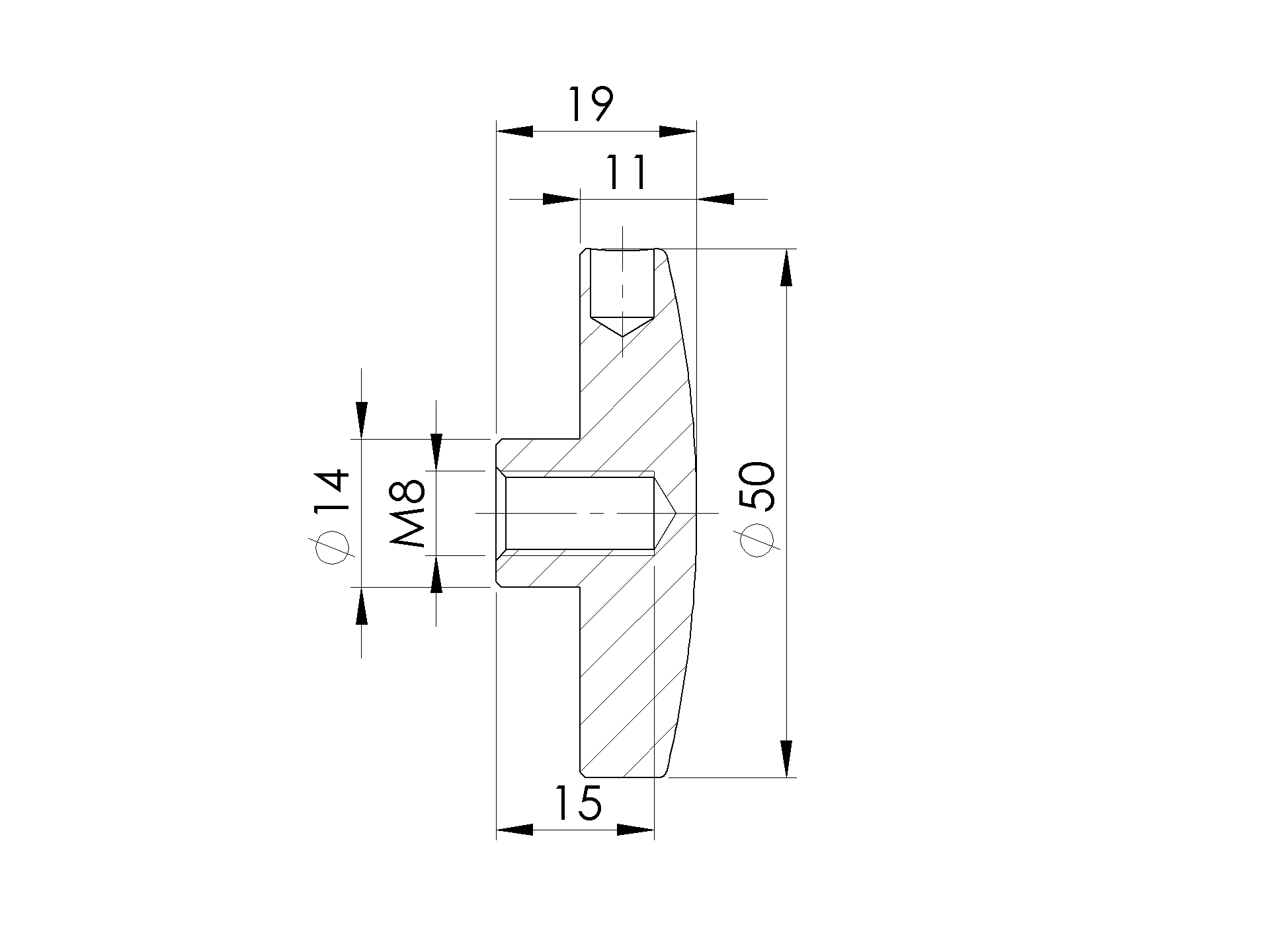Punkthalter Edelstahl AISI 304 M8 geschliffen Frontmontage-89-11A0747SFRONT-A.4