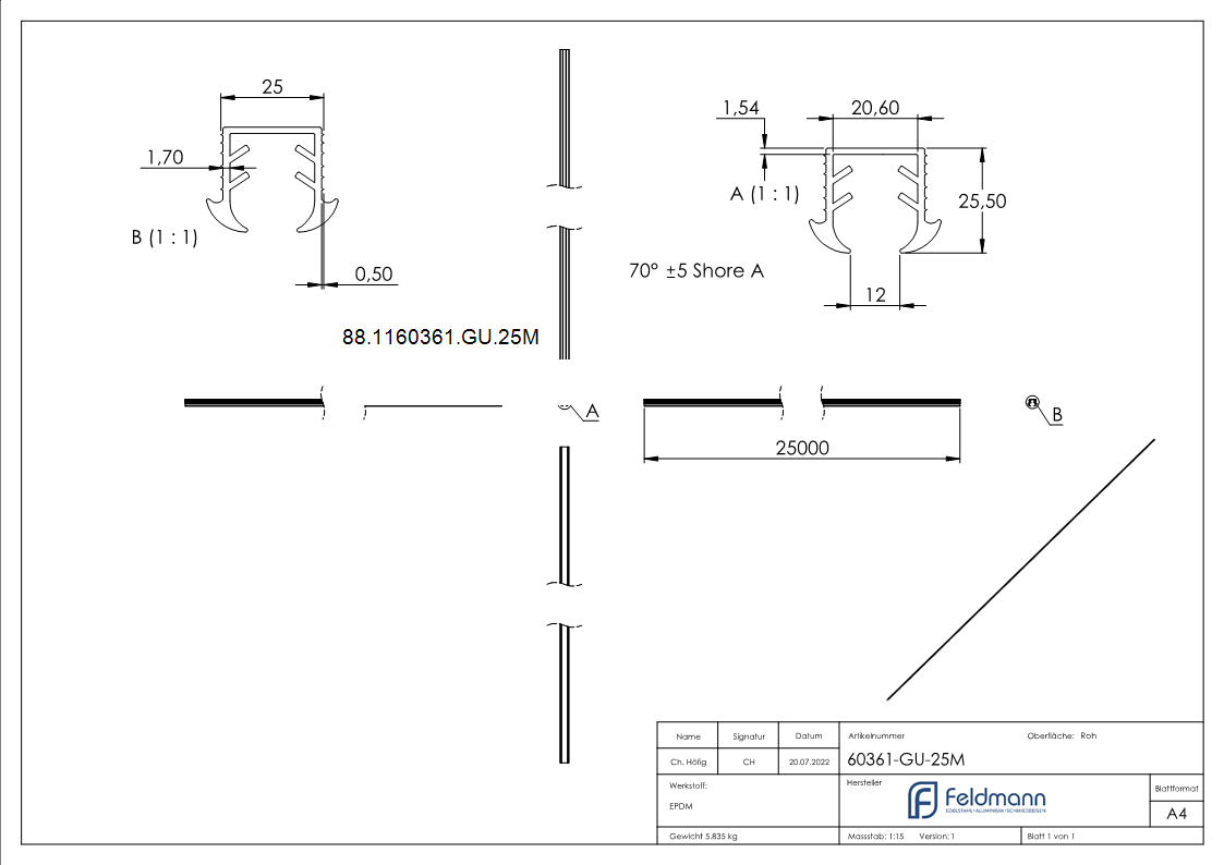 Keildichtung Glas 11-52 - 13-52mm- fuer Nut 24 x 24mm- Laenge 25m- EPDM-88-1160361-GU.25M