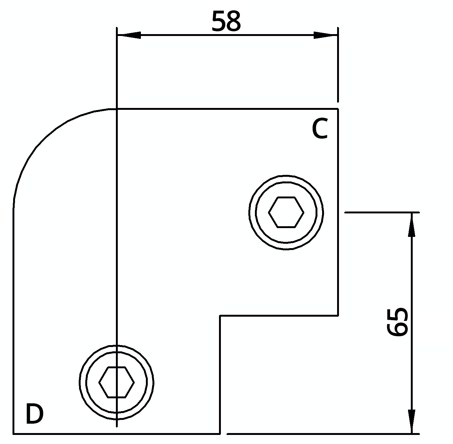 Rohrverbinder Bogen 90° Ø 48-3 mm -1 1-2- - 42-4 mm -1 1-4- - Temperguss verzinkt - 125D48-C42-125D48-C42
