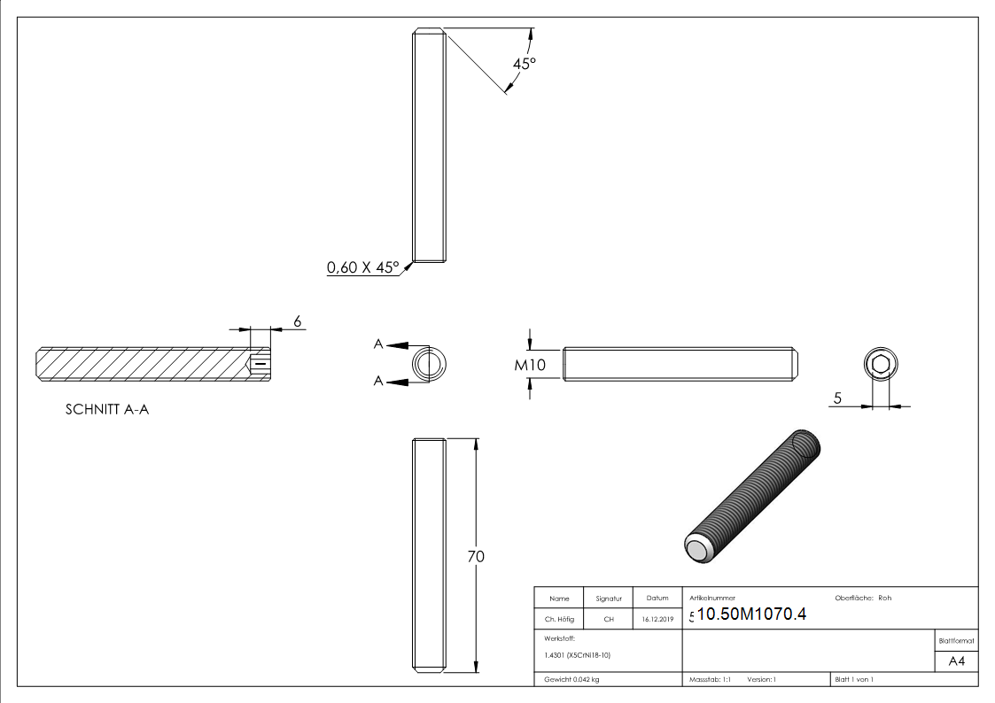 Gewindestift M10 x 70 mm- V2A-10-50M1070.4