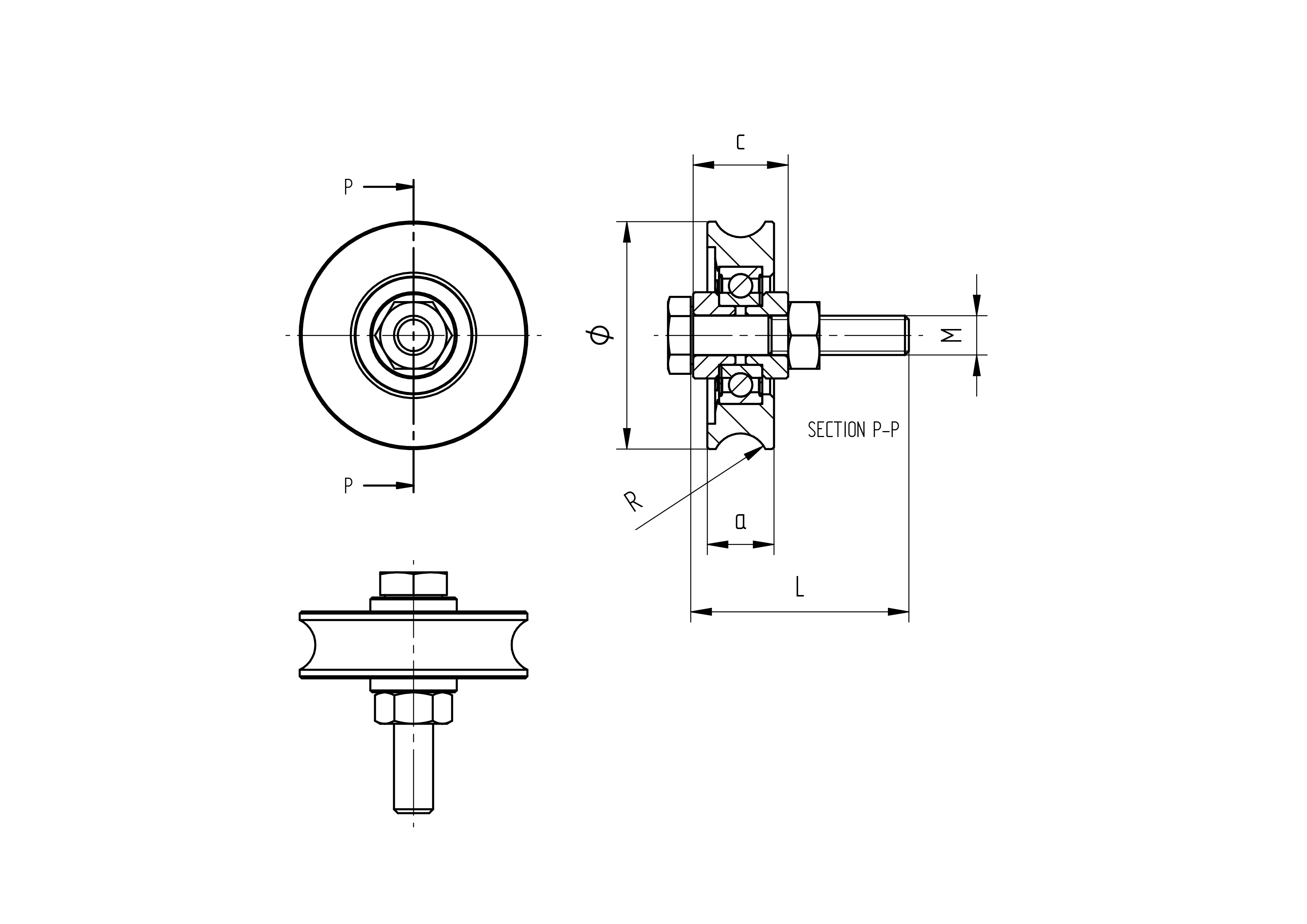Schiebetorrolle Edelstahl V2A  78 mm U-Profil R10 mit Lager und Sttze-89-11H806U80R10-A.4