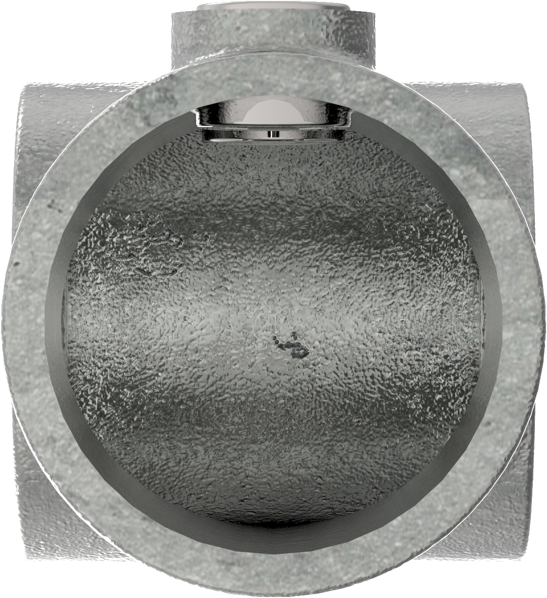 Rohrverbinder T-Stueck kurz Ø 48-3 mm -1 1-2- - 42-4 mm -1 1-4- - Temperguss verzinkt - 101D48-C42-101D48-C42