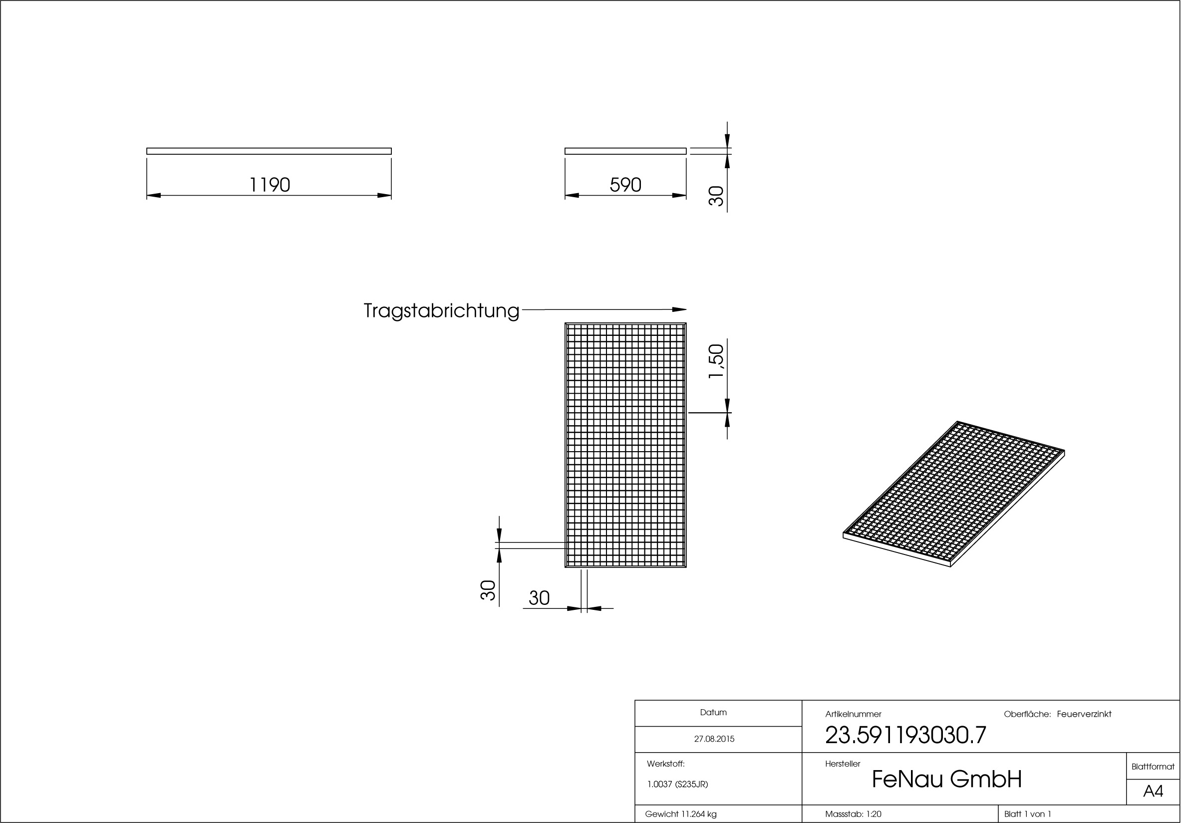 Lichtschachtrost Baunormrost - Masse-  590x1190x30 mm 30-30 mm - aus S235JR -St37-2- im Vollbad feuerverzinkt-23-591193030.7