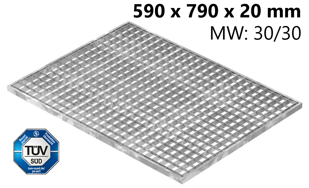 Lichtschachtrost Baunormrost - Masse-  590x790x20 mm 30-30 mm - aus S235JR -St37-2- im Vollbad feuerverzinkt-23-59793020.7