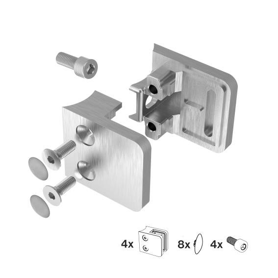 Glashalter V2A fuer Rohr Ø 42-4 mm 1-5-10-76 mm geschliffen 4er Set-89-11A2100042SET4-A.4