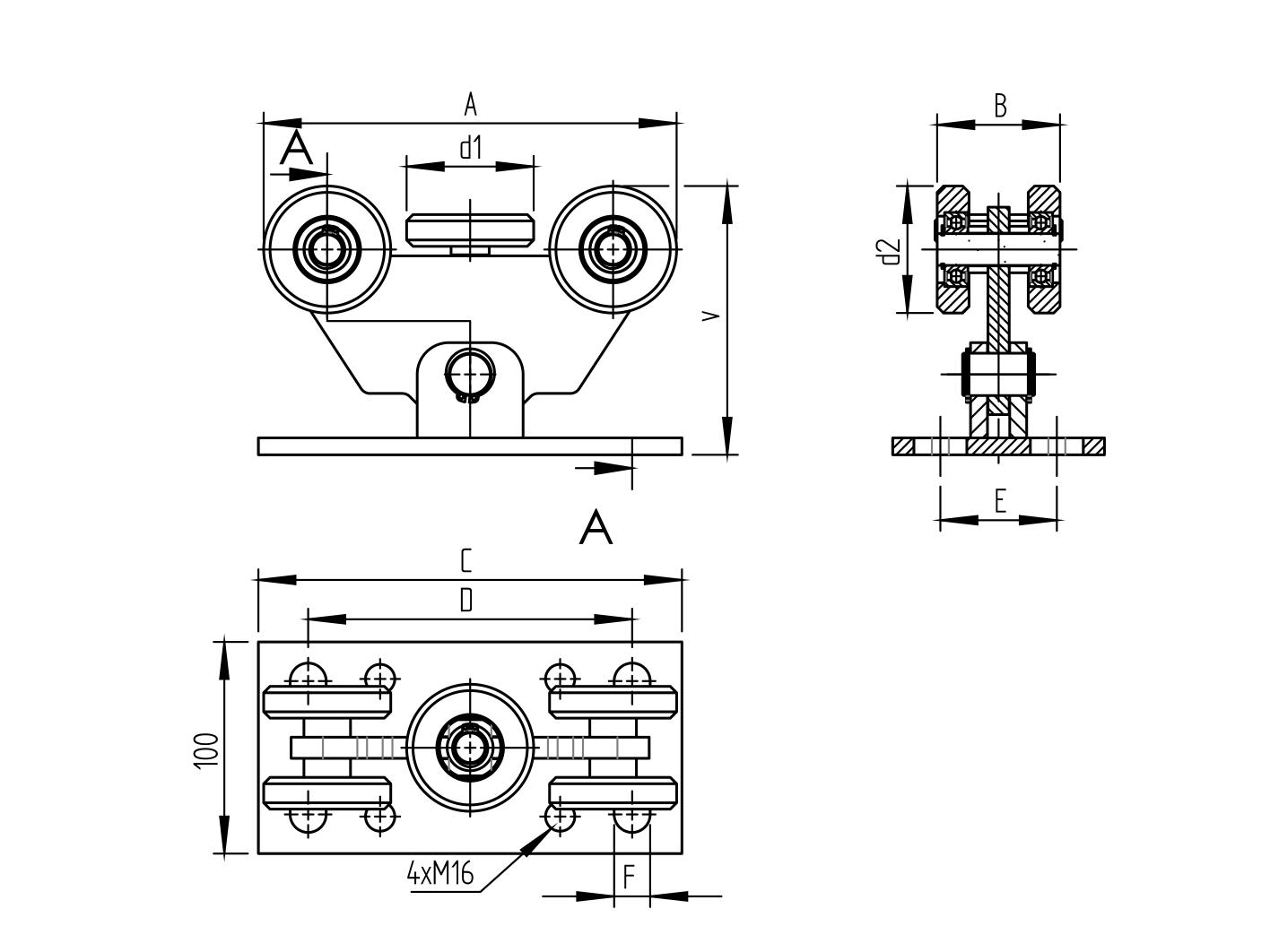 Laufwagen 5-rollig Stahl verzinkt fuer Laufprofil 60x60 mm-89-11H34BP460X60-A.4