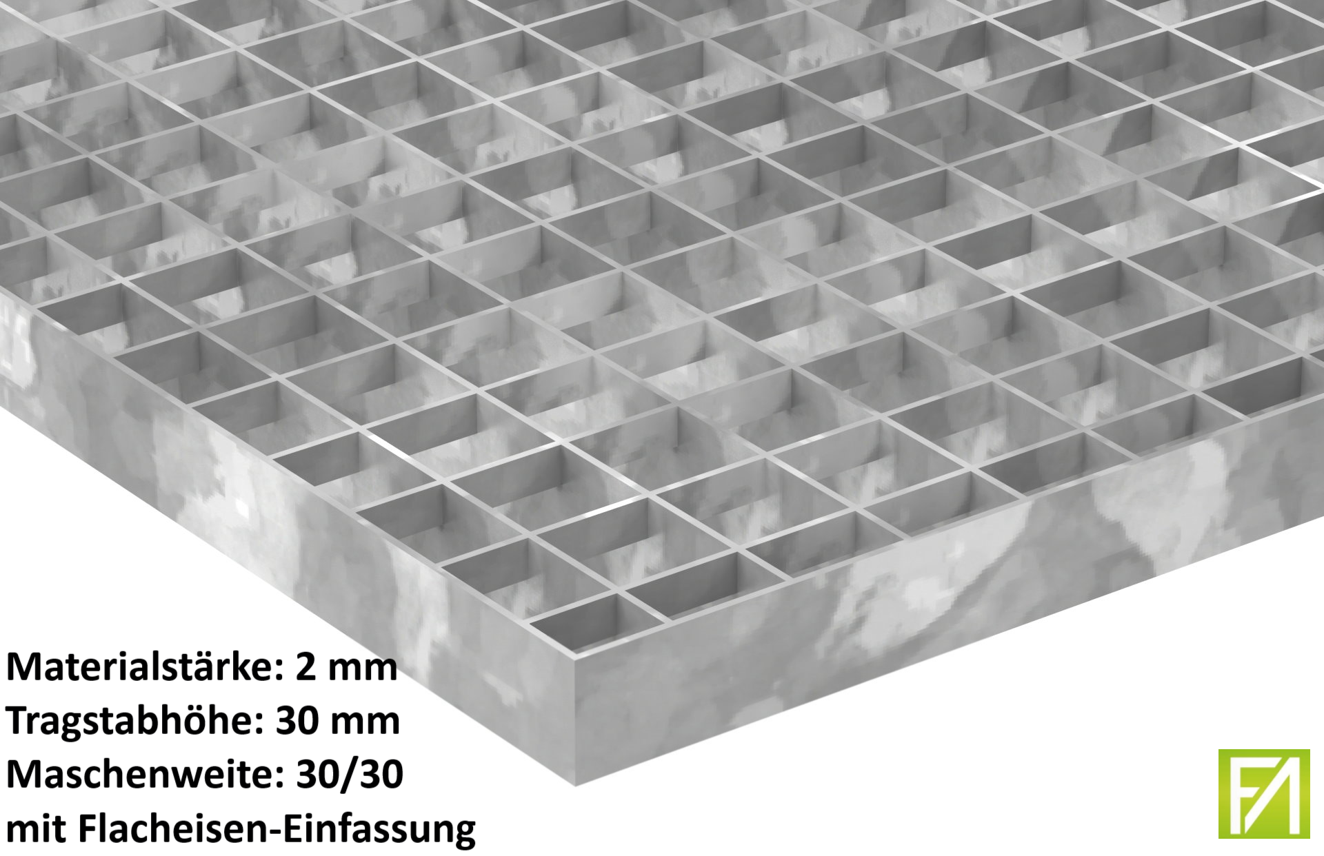 Industrie-Gitterrost - Masse- 700x1000x30 mm; MW 30-30 mm; 30-2 mm - S235JR -St37-2- im Vollbad feuerverzinkt-21-7010030302.7