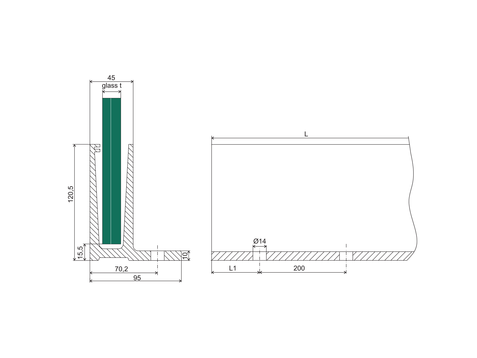 Ganzglasgelaender Profil Aluminium 5000 mm Glas 12-21-52 mm Top-Verankerung Satin-ELOX-89-11AL00065000SE-A.4