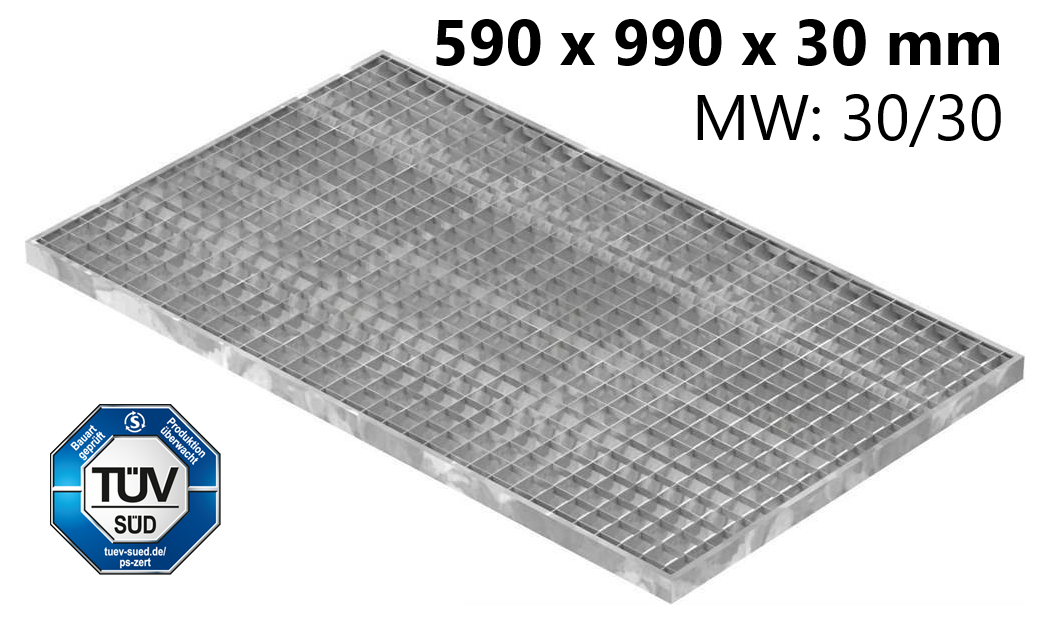 Lichtschachtrost Baunormrost - Masse-  590x990x30 mm 30-30 mm - aus S235JR -St37-2- im Vollbad feuerverzinkt-23-59993030.7