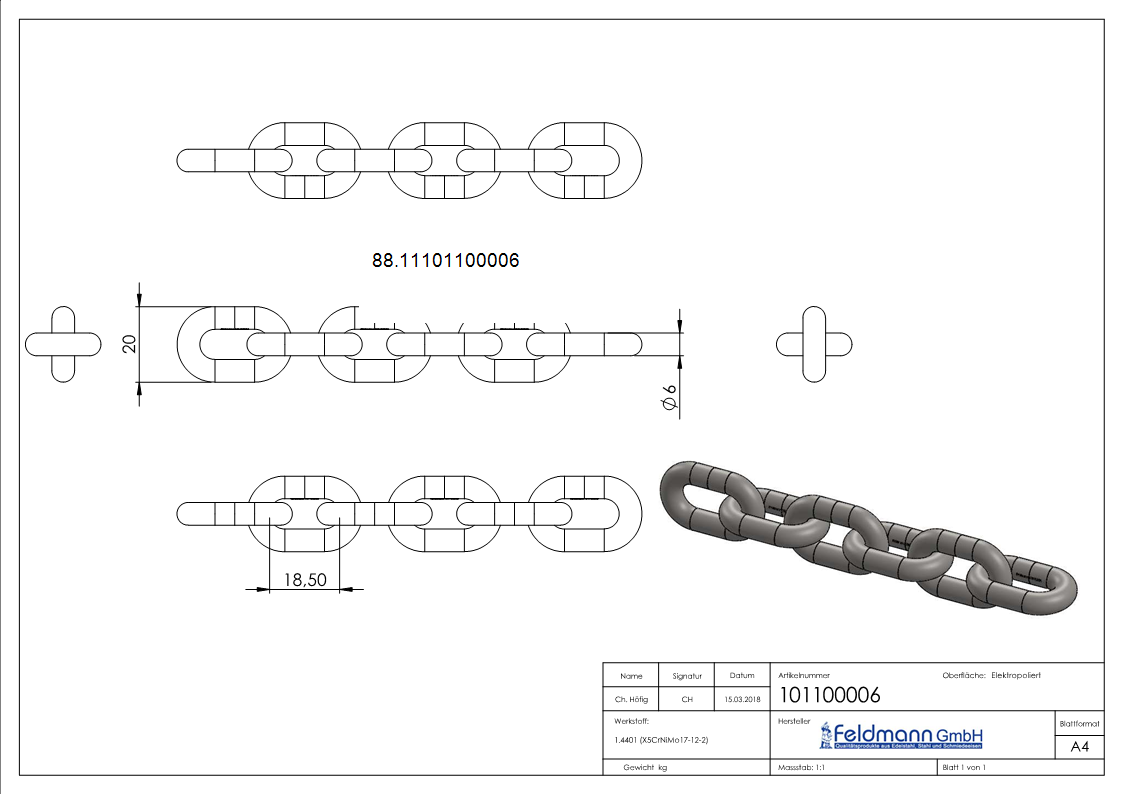 VA-Kette DIN 766- Ø 6mm-88.11101100006