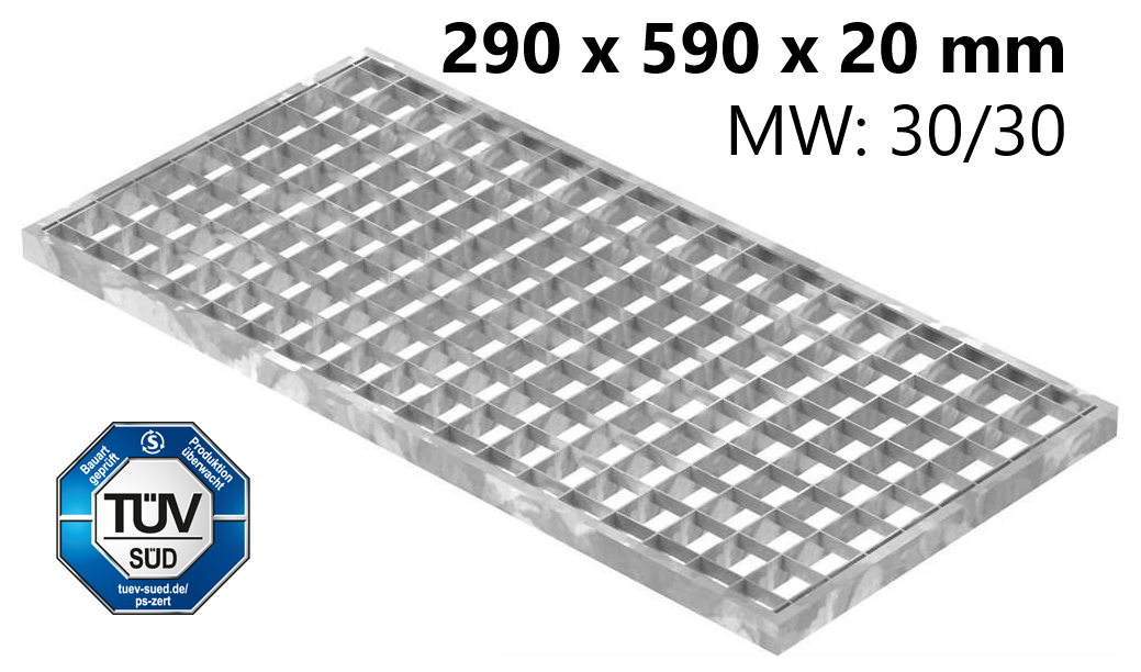 Lichtschachtrost Baunormrost - Masse-  290x590x20 mm 30-30 mm - aus S235JR -St37-2- im Vollbad feuerverzinkt-23-29593020.7