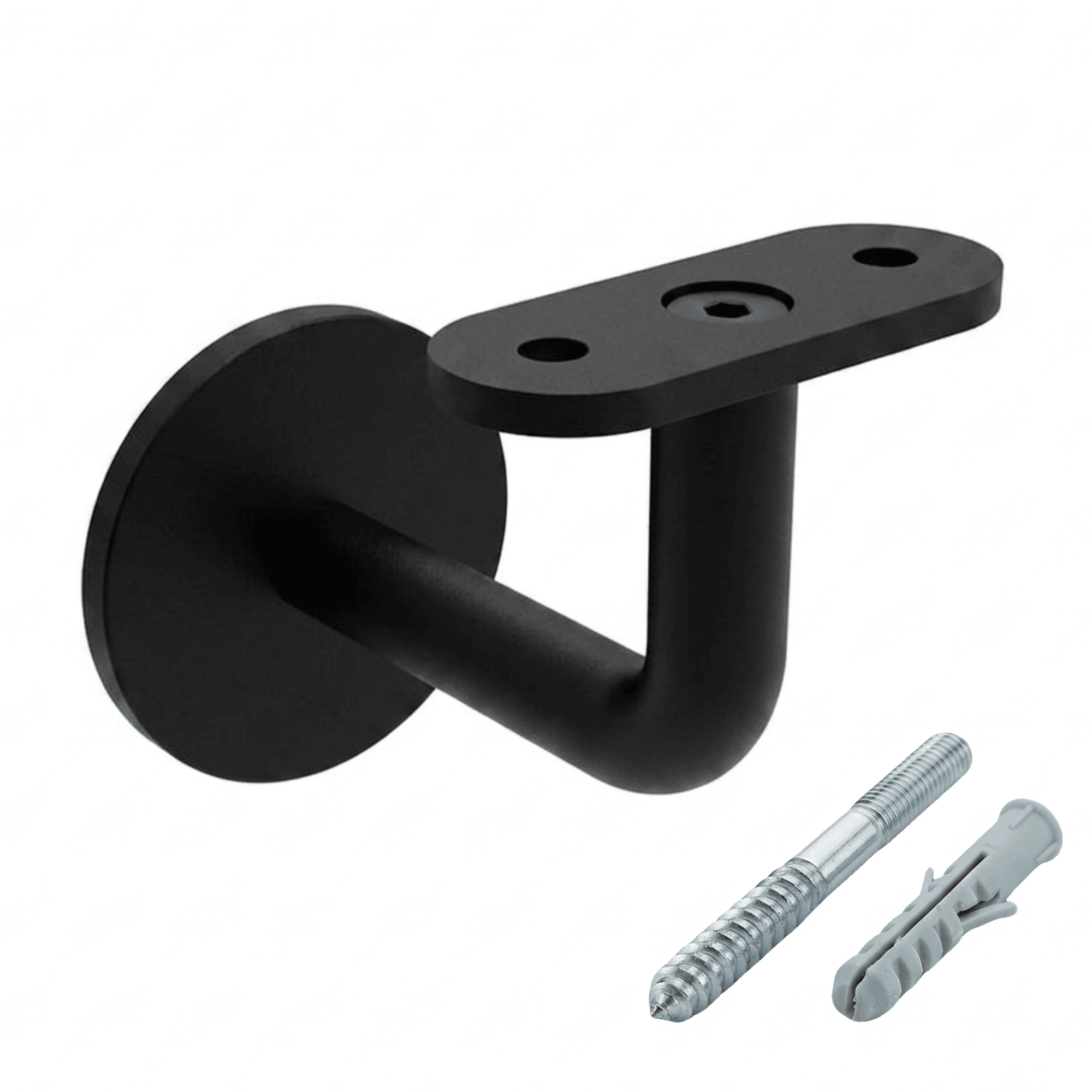 Handlaufhalter RAL 9005 Schwarz - V2A fuer Wandmontage mit Halteplatte flach-11-7001-A.5-B